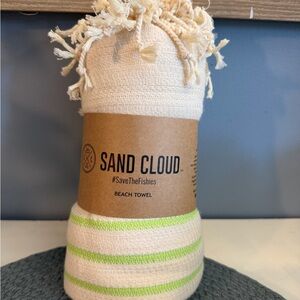 Sand Cloud Cream Beach Towel with Pale Lime Stripe Accents